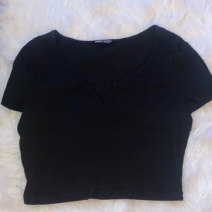 black notched neckline rib knit slim tee size medium